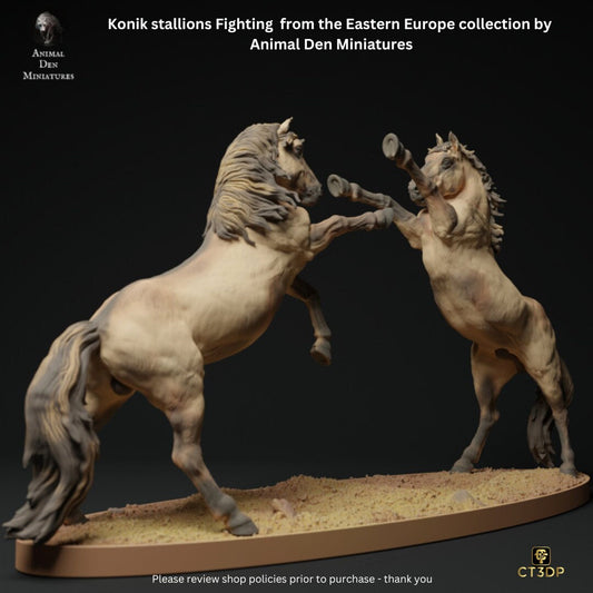 Konik Stallions Fighting from the Eastern Europe Collection by Animal Den Miniatures