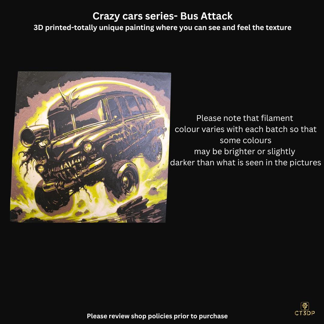 Crazy Cars- Short Bus Attack- 3D printed textured painting