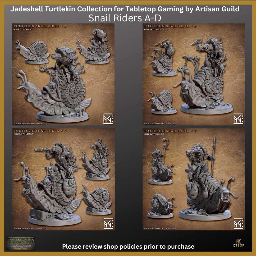 From Artisan Guild Comes Jadeshell Turtlekins Giant  Snail Riders- ideal for TTRPG-RPG-tabletop gaming-Roleplay
