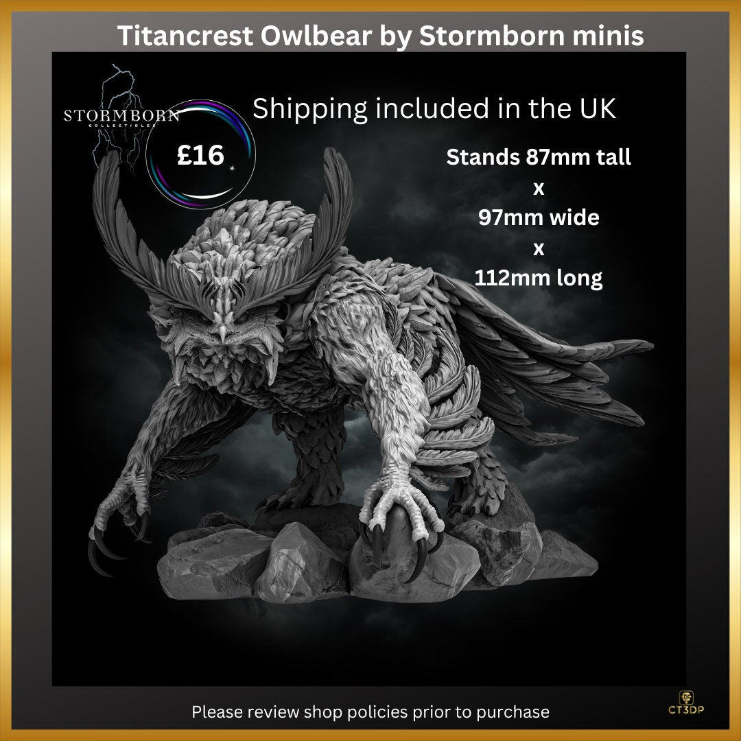 From Stormborn Miniatures comes a new take on Titancrest Owlbear- wonderfully detailed