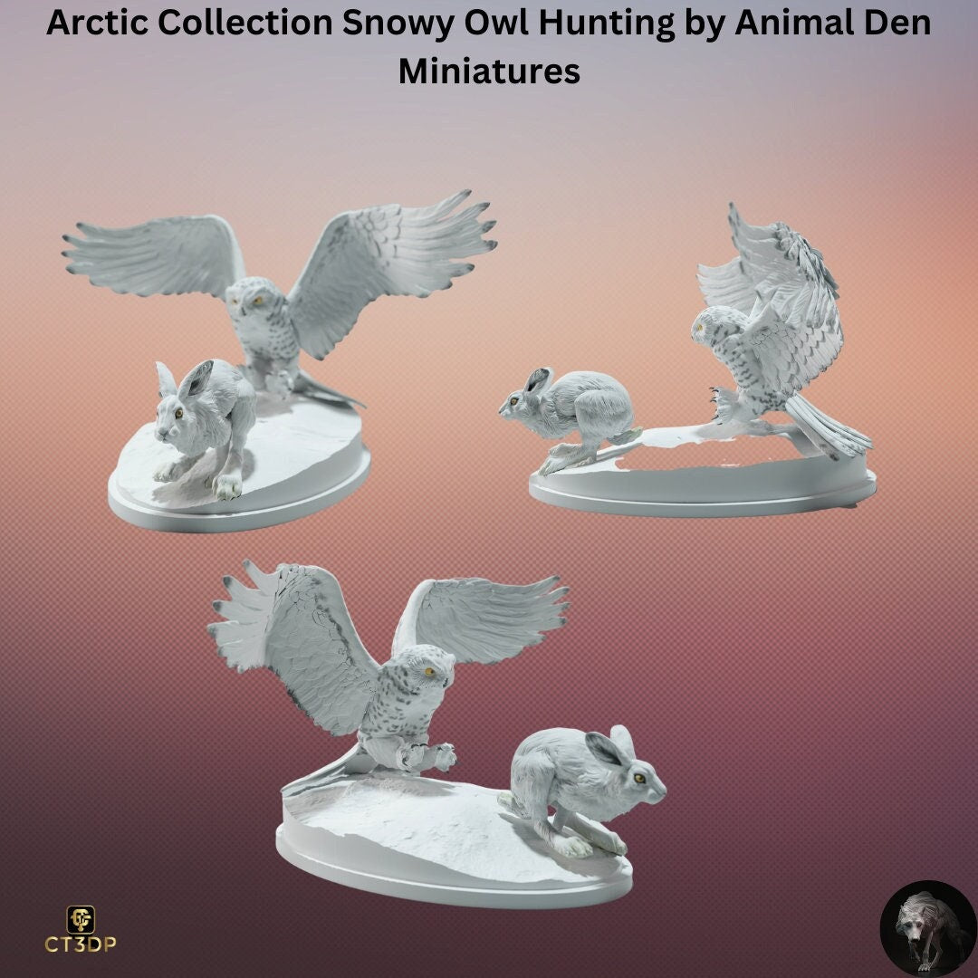 Snowy Owl Hunting Miniature: Arctic Collection, Animal Den Miniatures