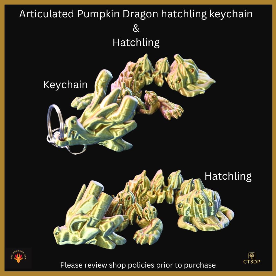 Articulated Pumpkin Dragon Hatchling & Keychain