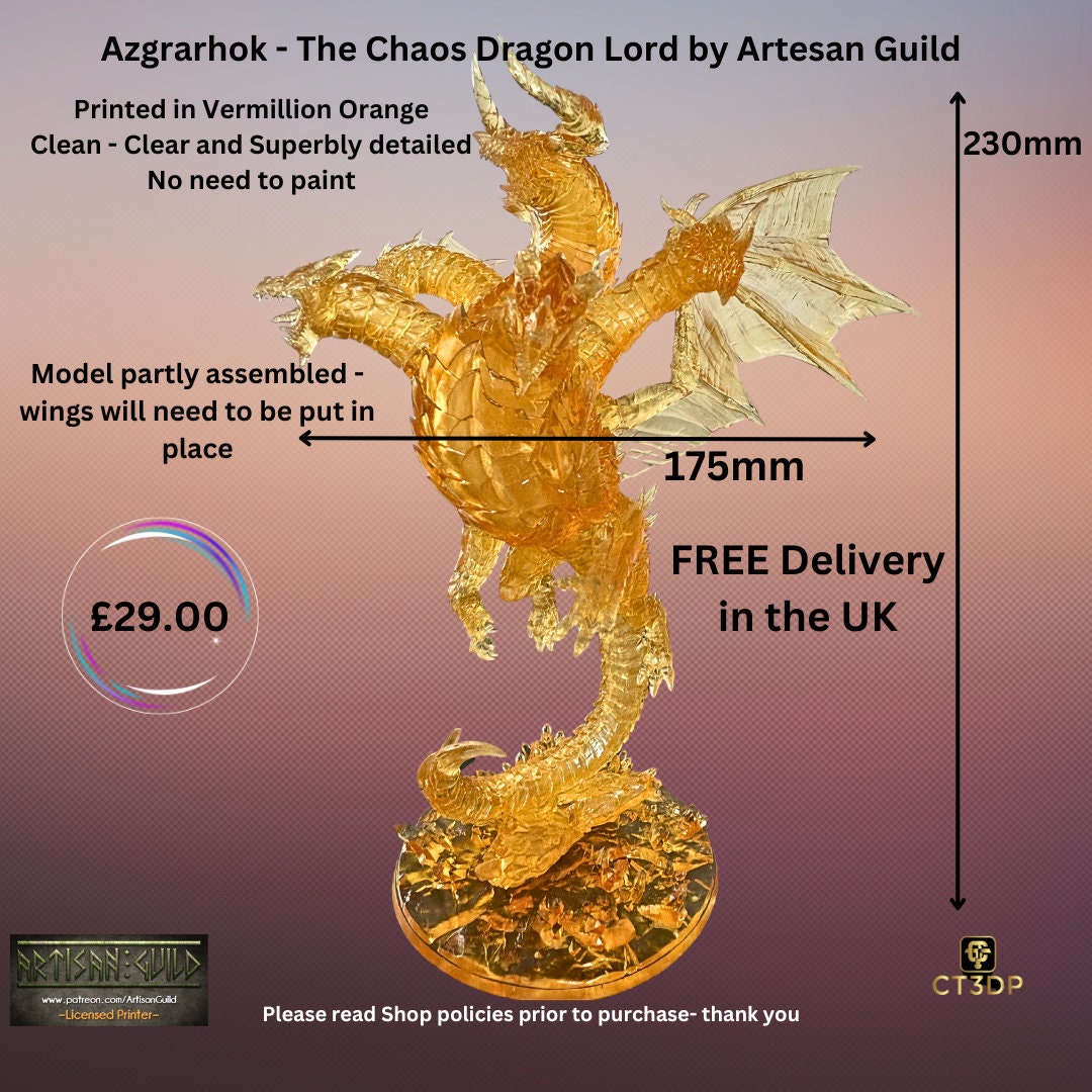 Chaos Dragon Lord Miniature: Azgrathok Model, Artisan Guild. This model comes in clear orange. No Need to paint