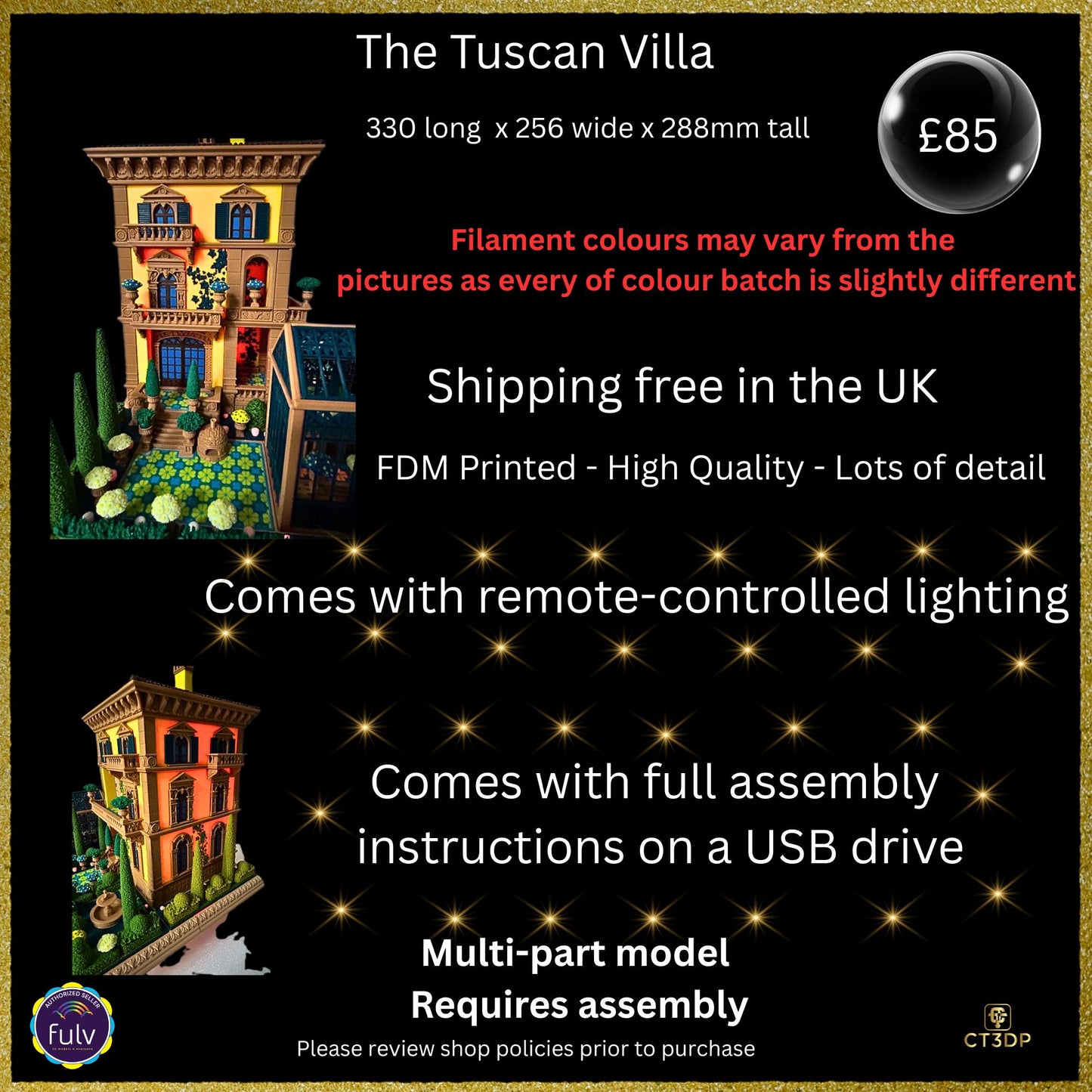 3D Printed Tuscan Villa Model Kit with Remote Lighting