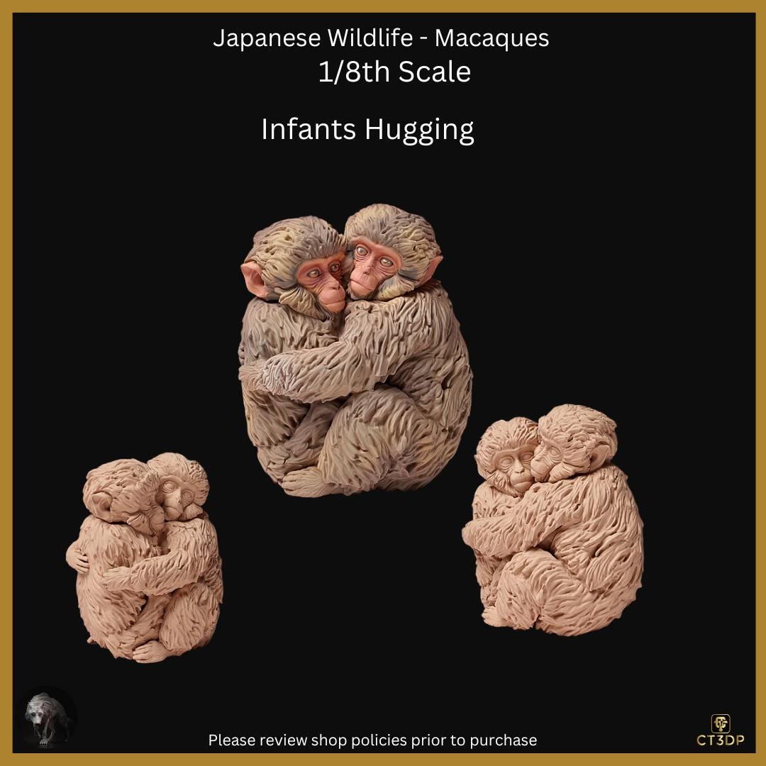 Japanese Macaque Monkey Miniature: Mother and Baby Figurine