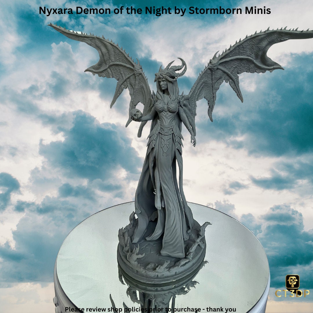 Nyxara Demon of the Night is a fearsome and Enigmatic Figure, haunting the dreams of mortals-Beautiful model sculpted by Stormborn Minis
