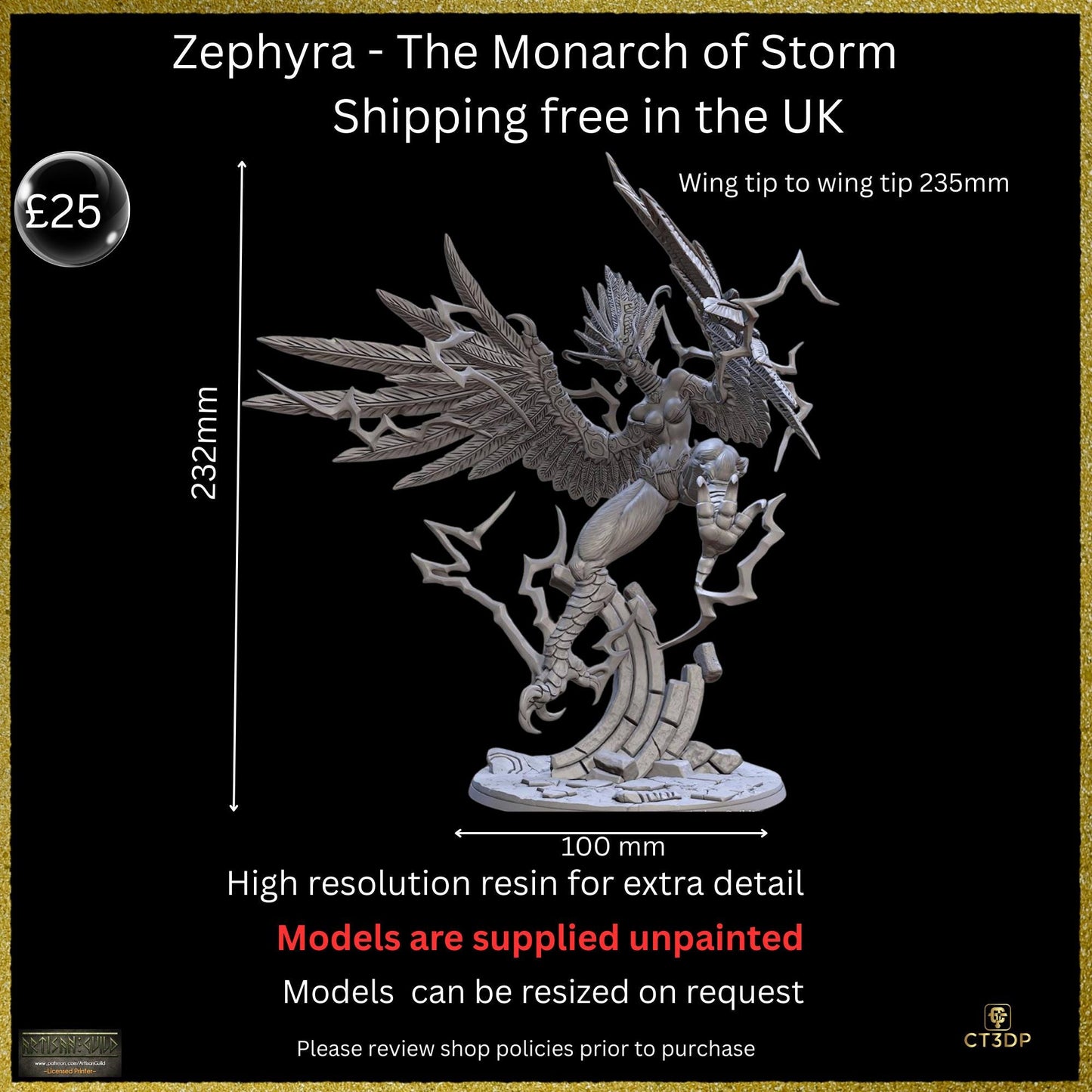 Zephyra Monarch of Storm: 3D Resin Printed Epic Boss Miniature