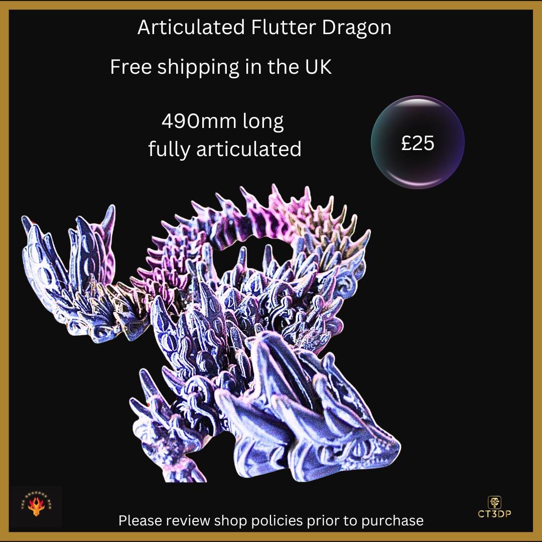Articulated Flutter Dragon: Tricolour 3D Printed Model