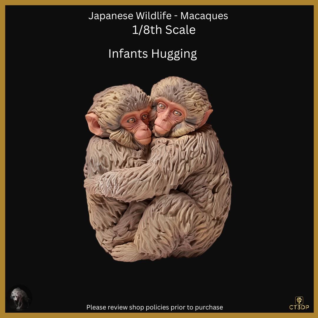 Japanese Macaque Monkey Miniature: Mother and Baby Figurine