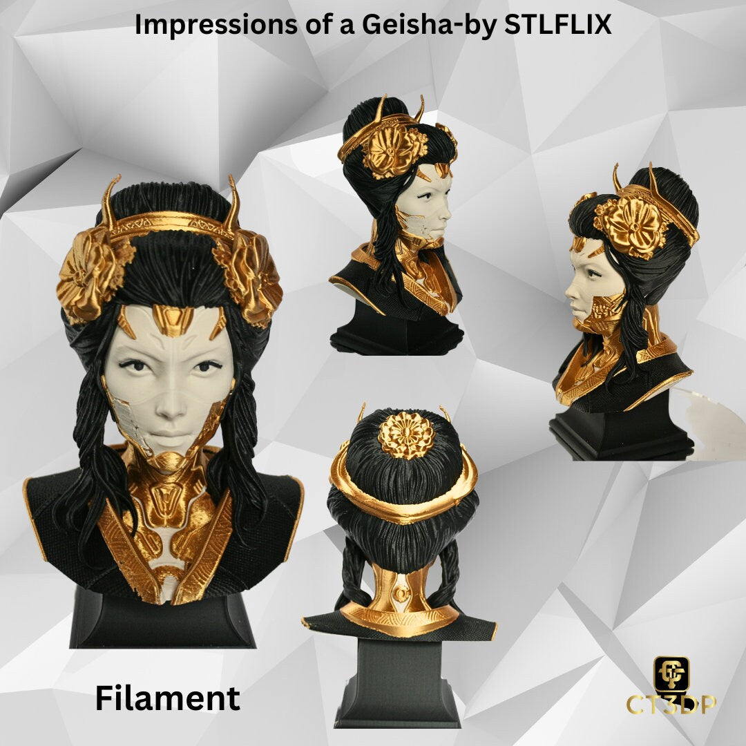 3D Printed Geisha Bust: STLFLIX Model, Unpainted Resin or Coloured Miniature