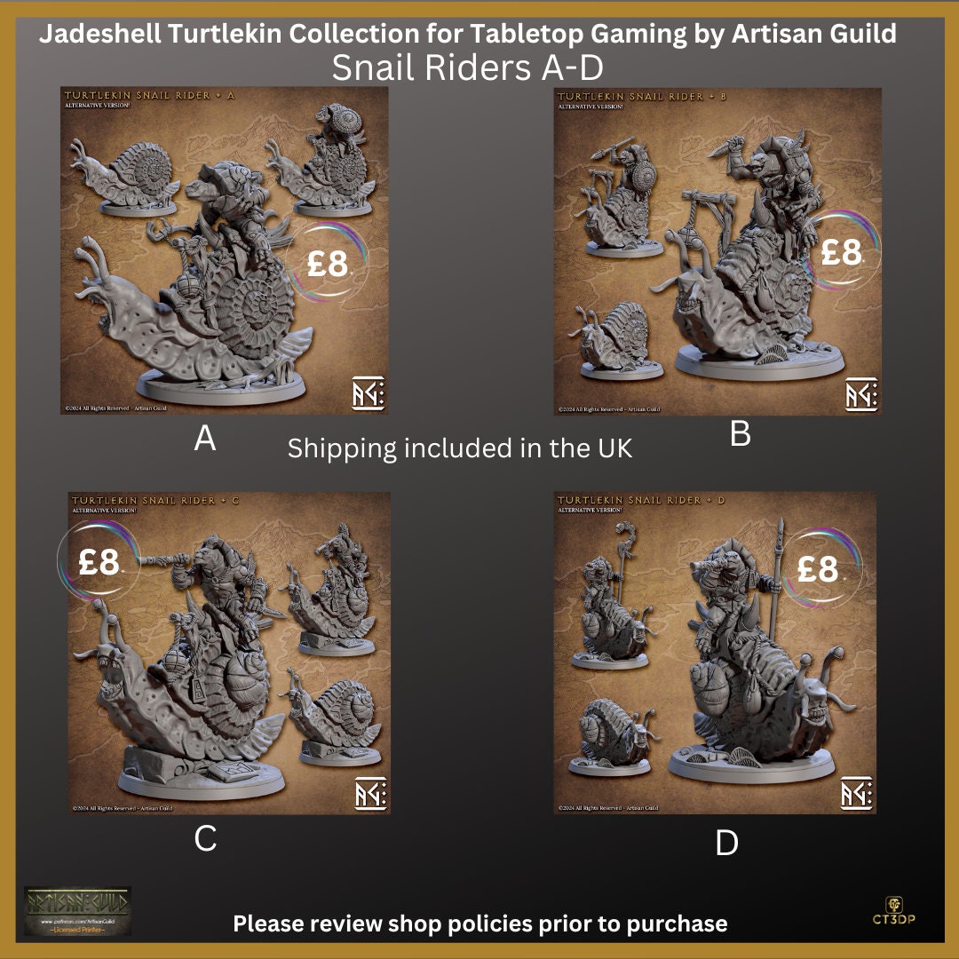From Artisan Guild Comes Jadeshell Turtlekins Giant  Snail Riders- ideal for TTRPG-RPG-tabletop gaming-Roleplay