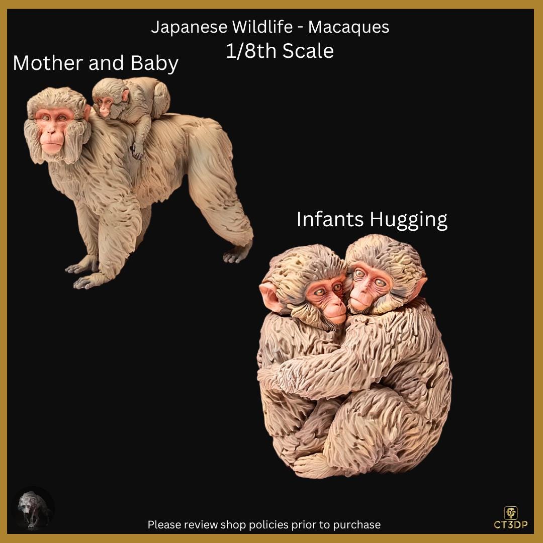 Japanese Macaque Monkey Miniature: Mother and Baby Figurine