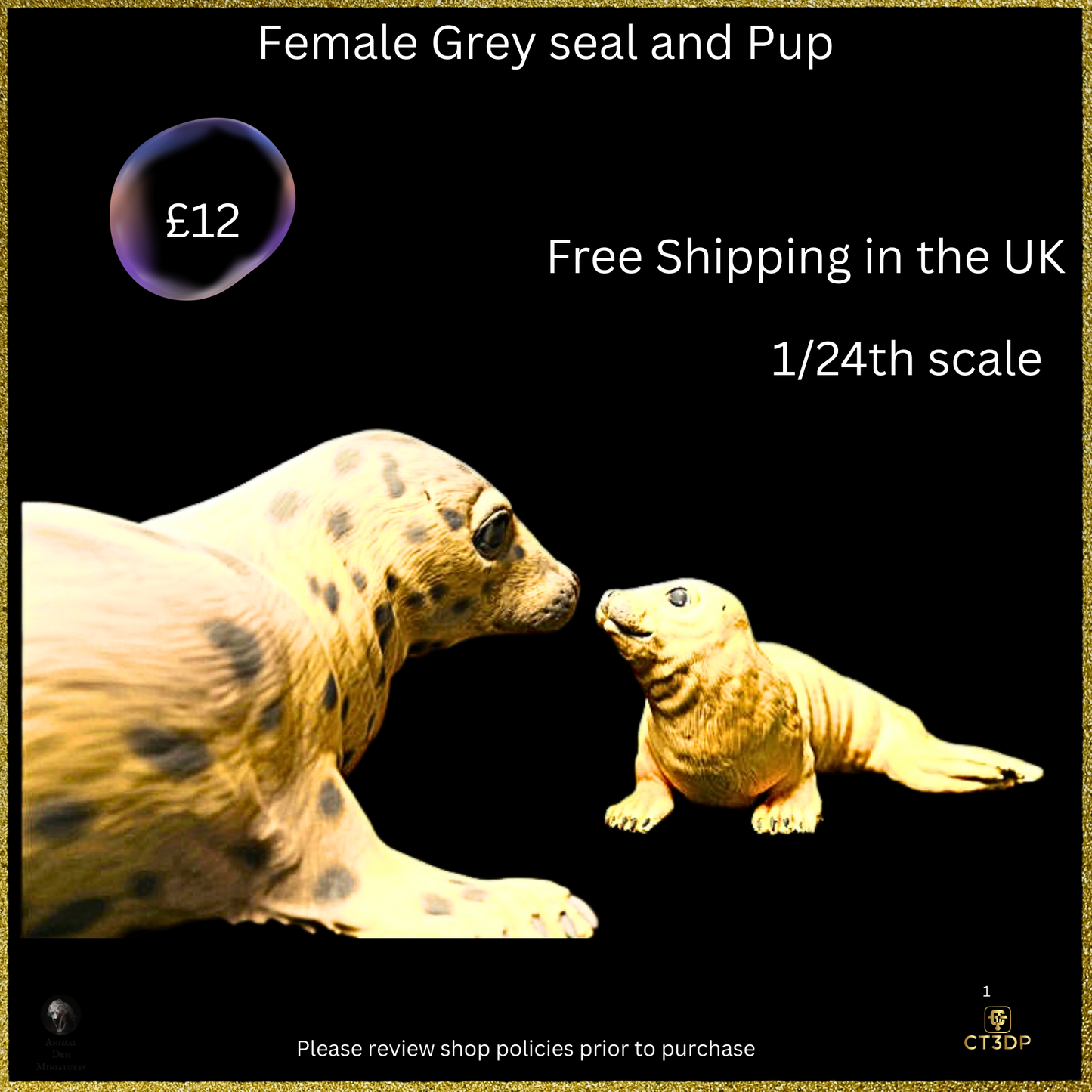 Gray Seal Mother and Pup Miniature: 1/24 Scale Wild Animal Model