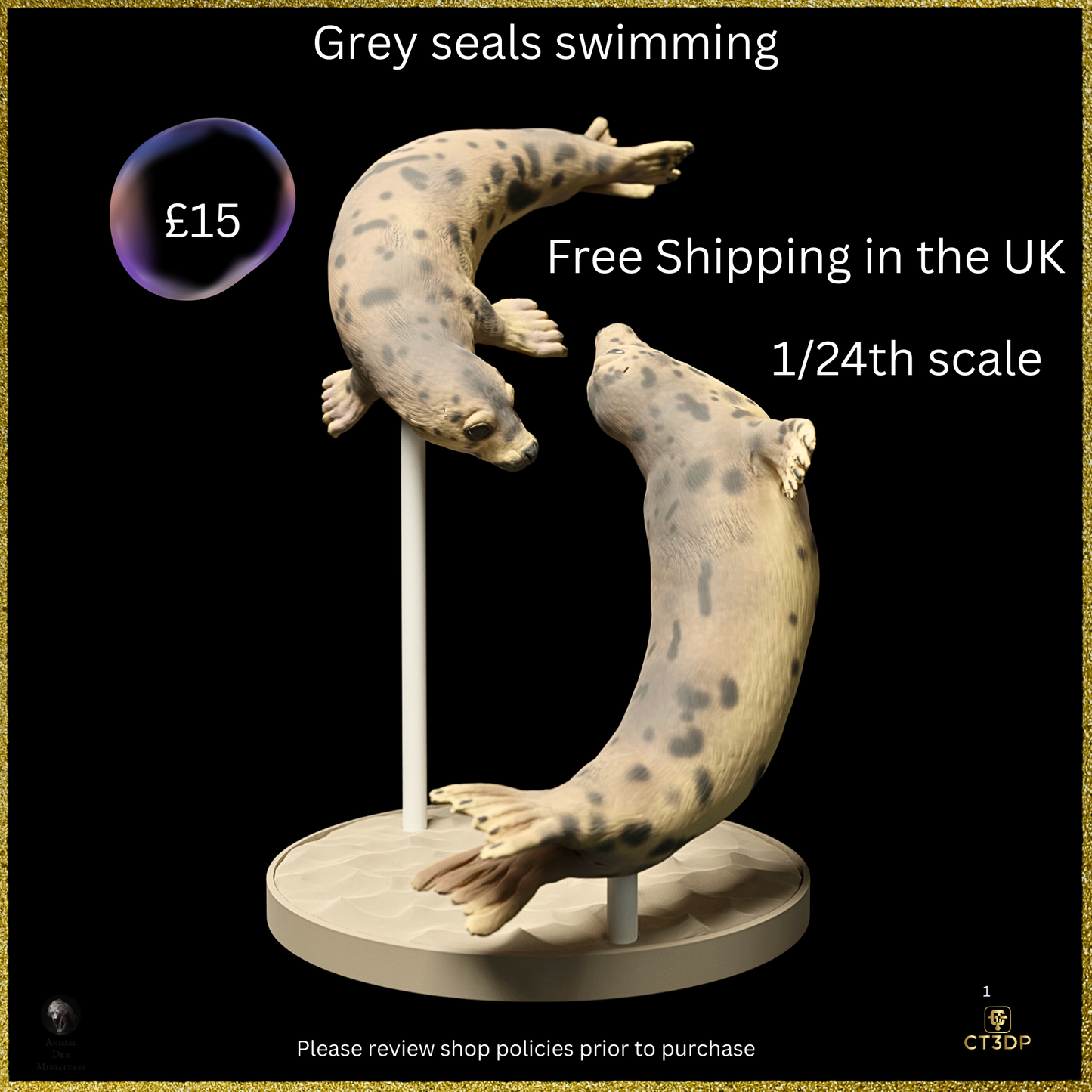 Grey Seals Swimming - Detailed Resin Print