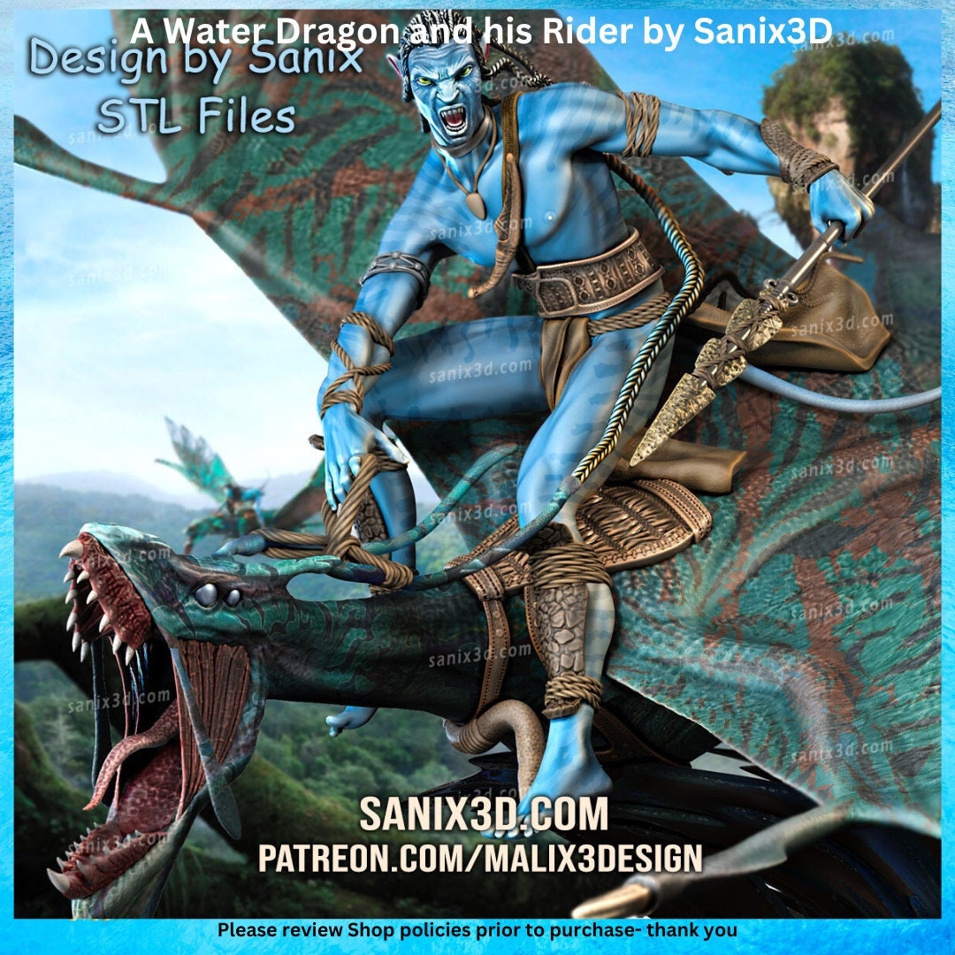 3D Printed Water Dragon and Rider Model by Sanix3D