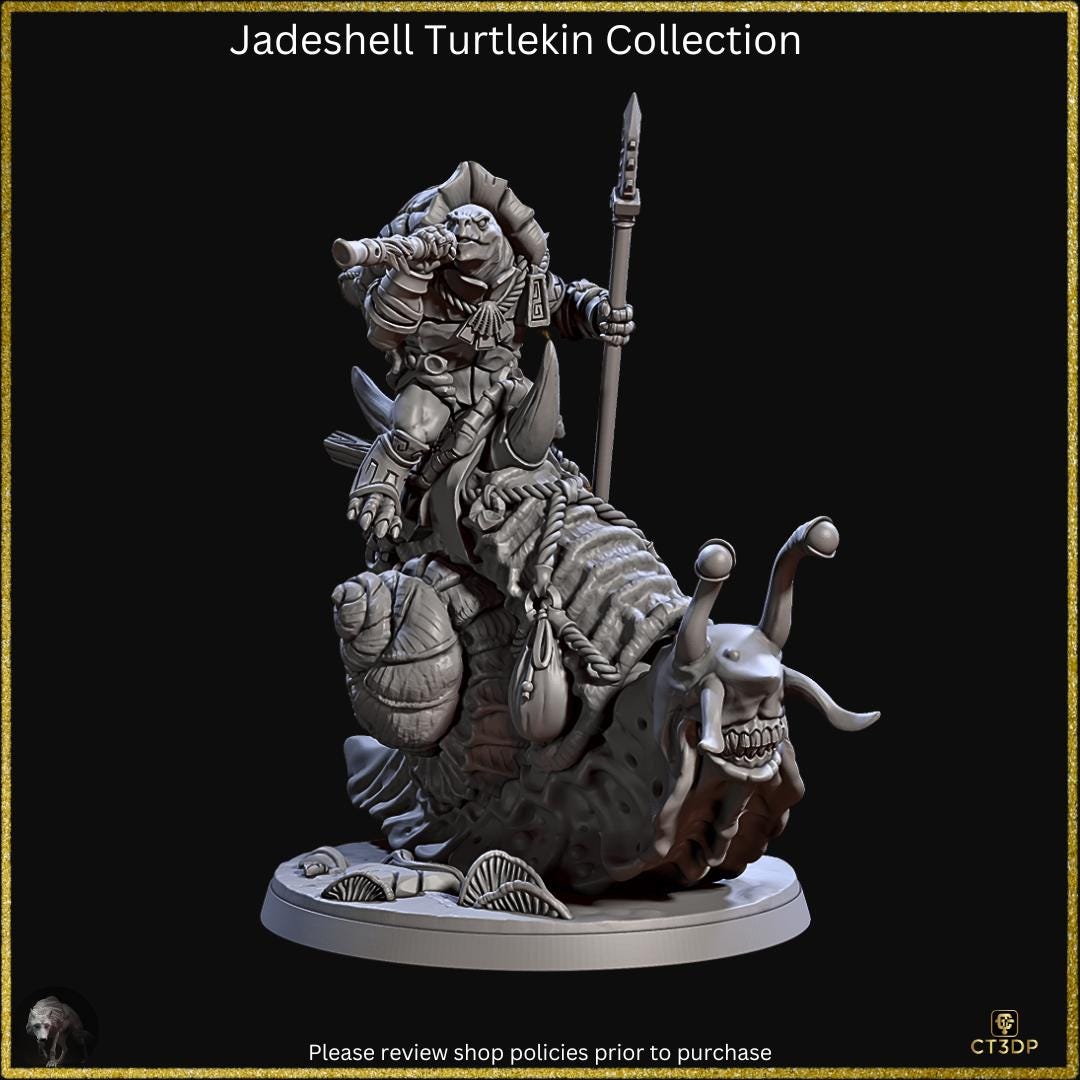 From Artisan Guild Comes Jadeshell Turtlekins Giant  Snail Riders- ideal for TTRPG-RPG-tabletop gaming-Roleplay