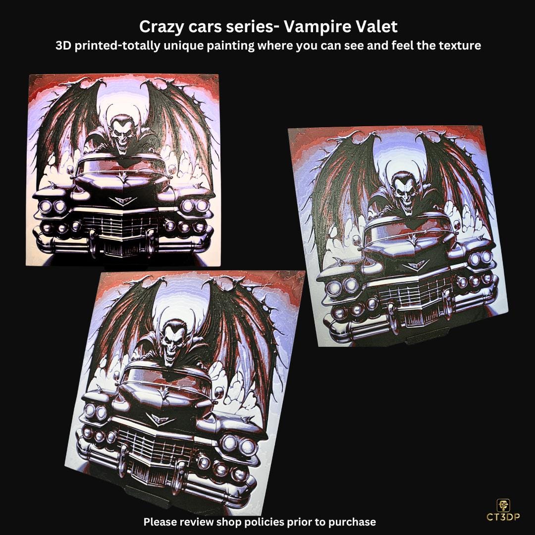 Crazy Cars- Vampire Valet -A 3D Printed painting of an unusual Car - fully 3D and great texture