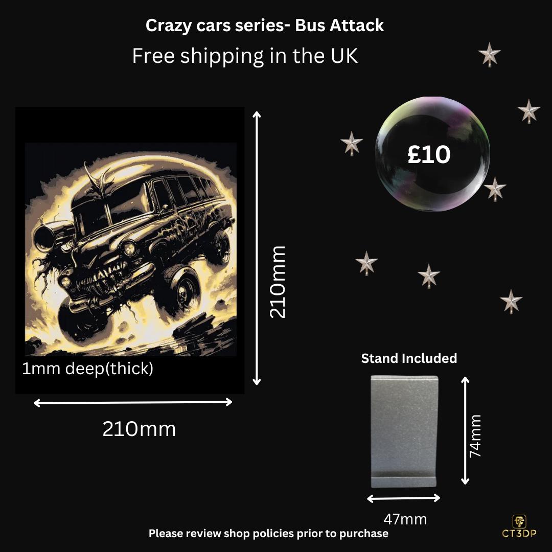 Crazy Cars- Short Bus Attack- 3D printed textured painting