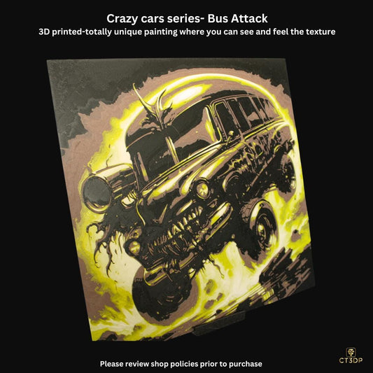 Crazy Cars- Short Bus Attack- 3D printed textured painting