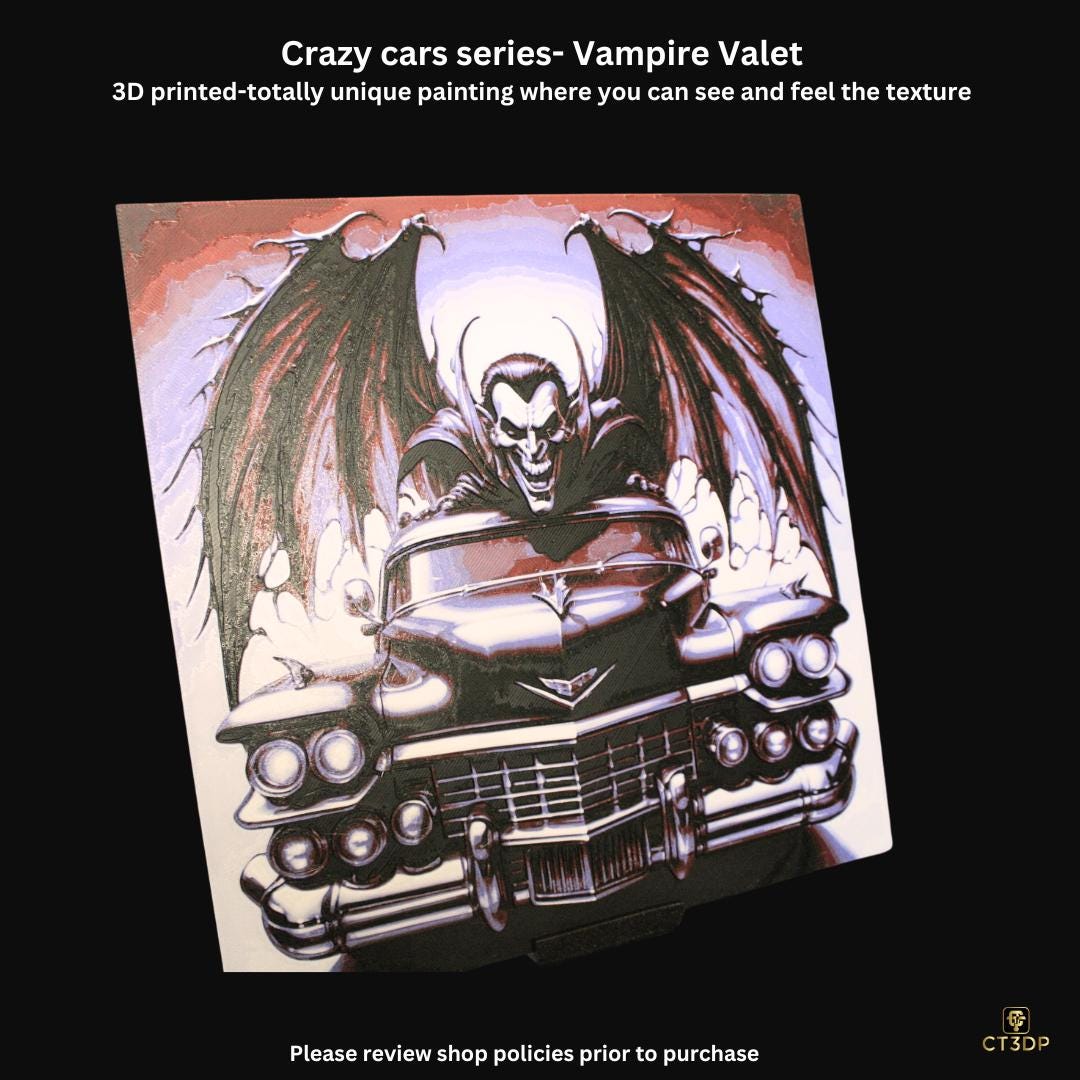 Crazy Cars- Vampire Valet -A 3D Printed painting of an unusual Car - fully 3D and great texture
