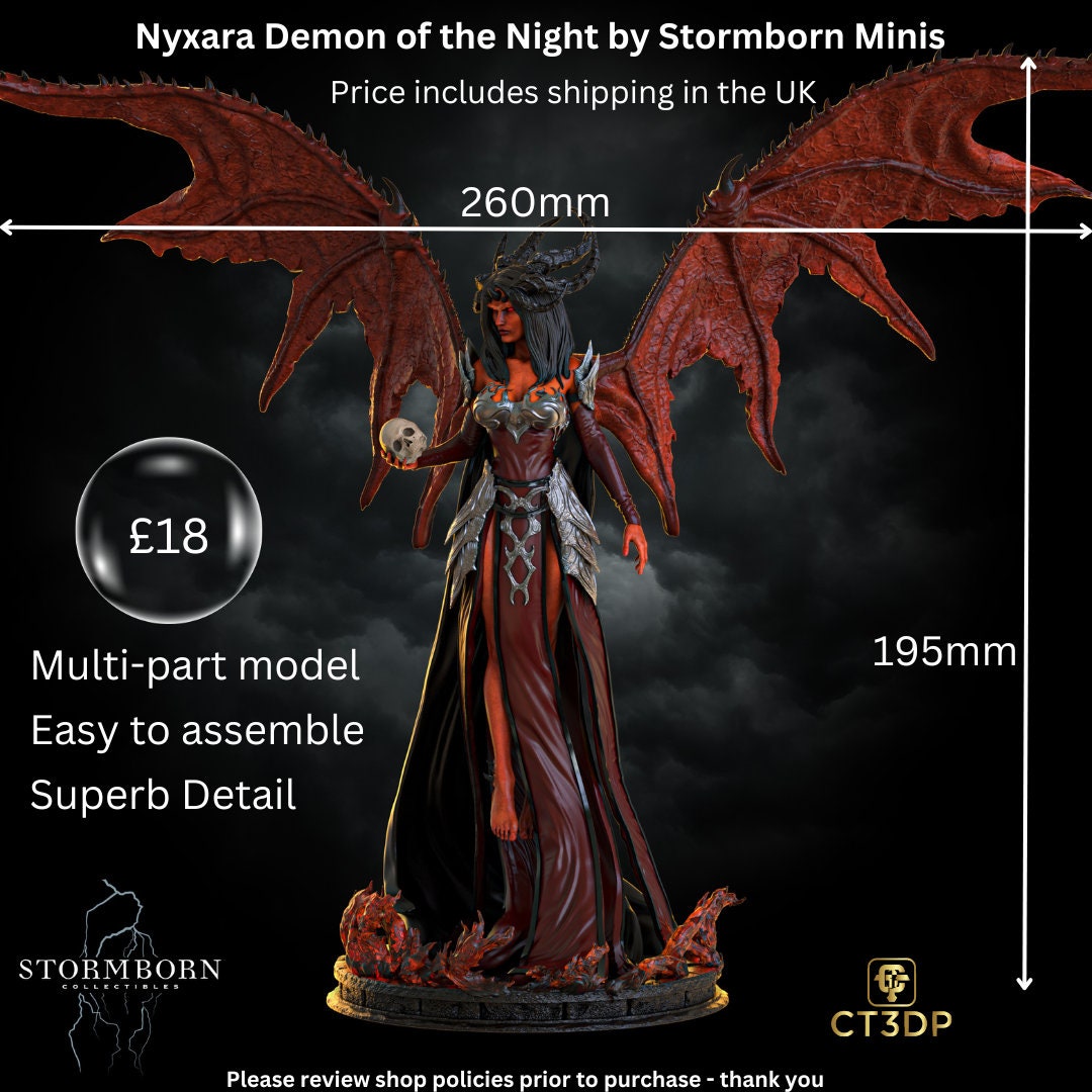 Nyxara Demon of the Night is a fearsome and Enigmatic Figure, haunting the dreams of mortals-Beautiful model sculpted by Stormborn Minis