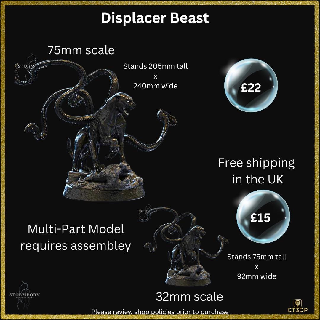 Displacer Beast Miniature: 3D Printed Resin, Sci-Fi Fantasy Model