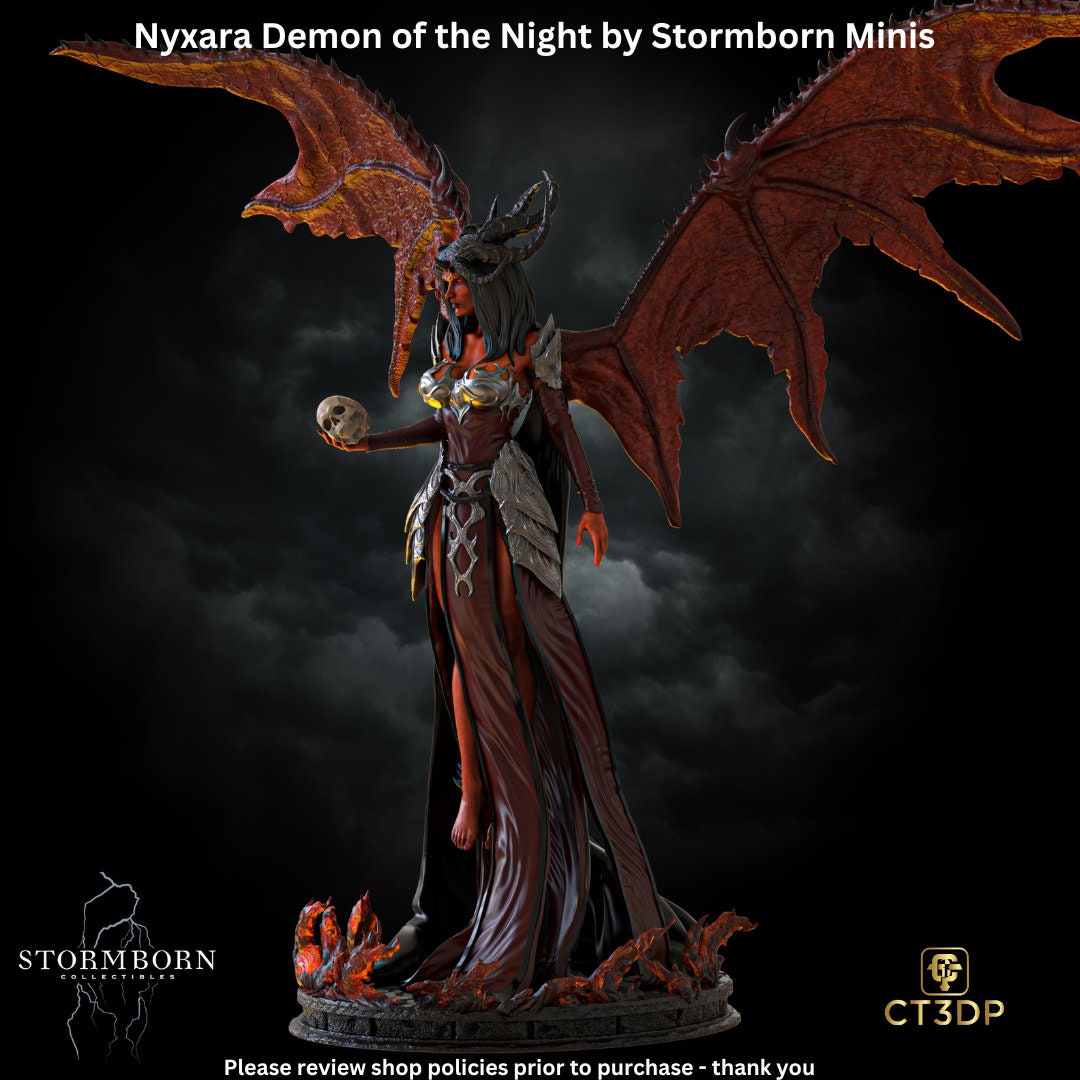Nyxara Demon of the Night is a fearsome and Enigmatic Figure, haunting the dreams of mortals-Beautiful model sculpted by Stormborn Minis
